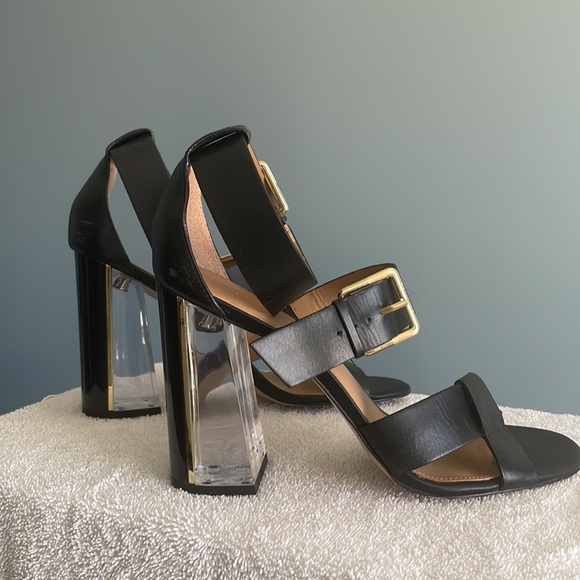 Calvin Klein- Black high heel. Heel is clear lined with a strip of gold. - Picture 5 of 7